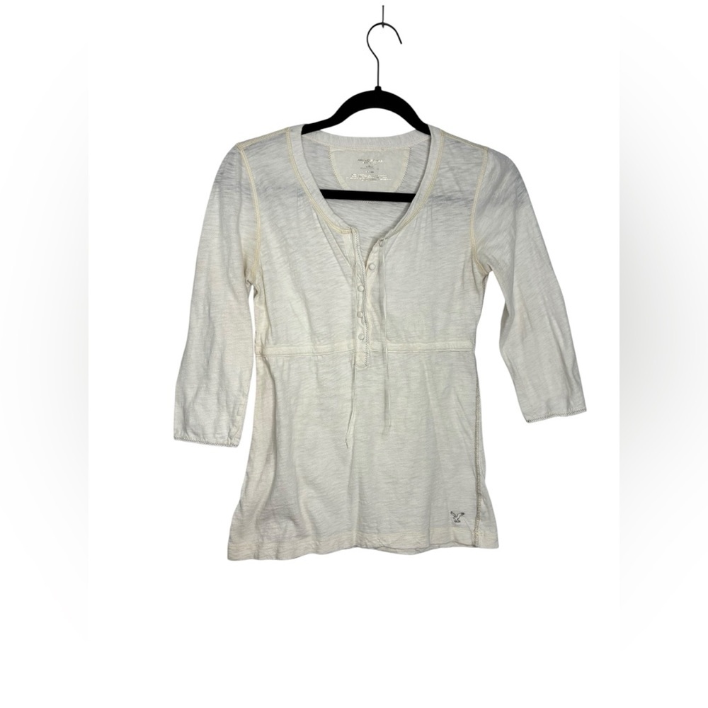 Y2K 2000s American Eagle Baby Doll Henley Cotton 3/4 Sleeve Top Blouse Medium